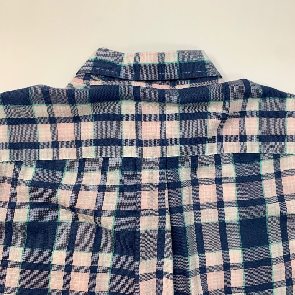 Vineyard Vines Shirt Mens Medium Blue White Classic Fit Murray Plaid Linen Blend - Picture 8 of 10